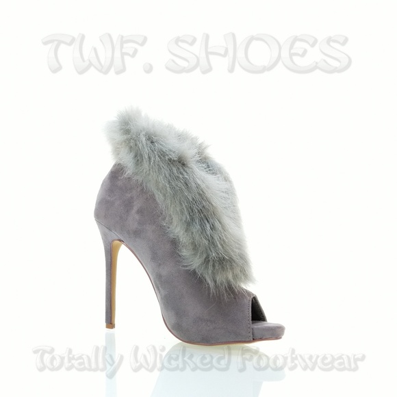 Fur Trim Split Cut Front Peep Toe Ankle Bootie - Picture 10 of 16